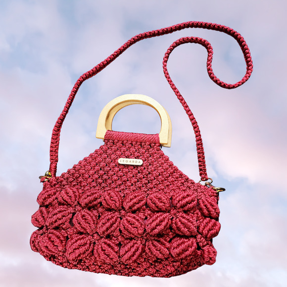 Legarda Handbags - Legarda Handmade Macrame Red Boho Knit Crossbody Bag with Wooden Handles